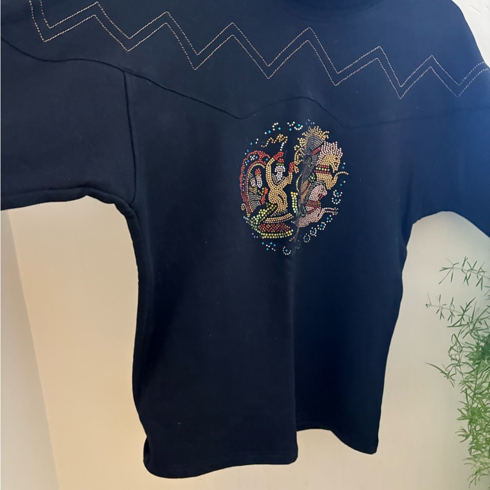 BOGNER VINTAGE  Black Sweater with Colorful Embroidery EUC. No flaws.